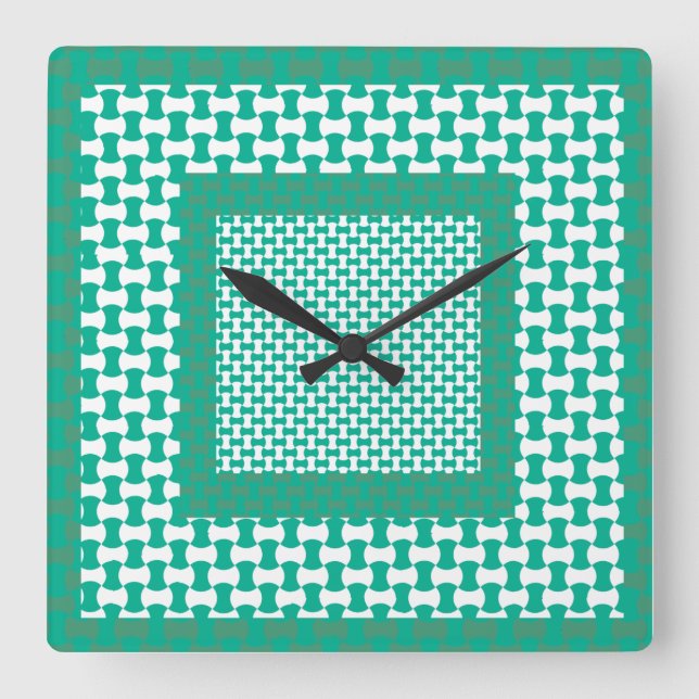 Wall-Uhr, Smaragdgrünes geometrisches Muster Quadratische Wanduhr (Vorderseite)