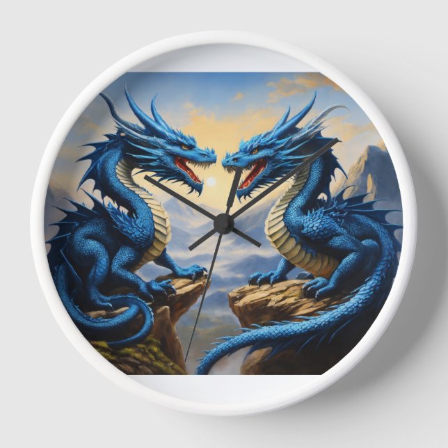 Wall Watch mit Blue Dragon Design Uhr (Vorderseite)