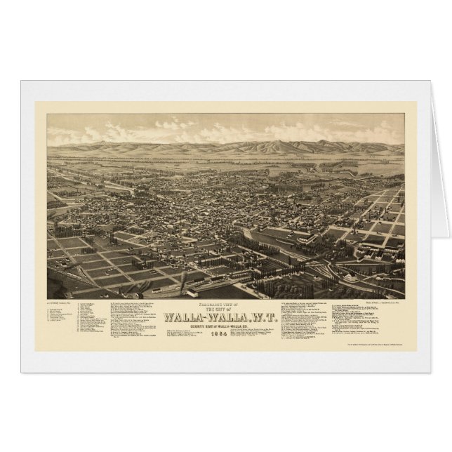 Walla Walla, carte panoramique de WA - 1884 (Devant horizontal)