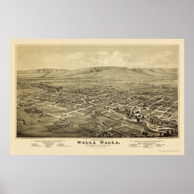 Walla Walla, WA Panorama Karte - 1876 Poster (Vorne)