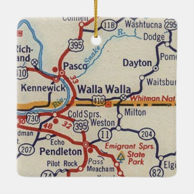 Walla Walla WA Vintag Map Keramikornament (Rückseite)