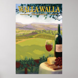 Walla Walla, WA Wein-Land - Reise-Plakat Poster