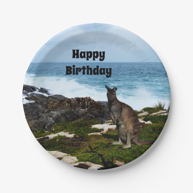 Wallaby auf den Felsen am Meer, Teller (Vorderseite)