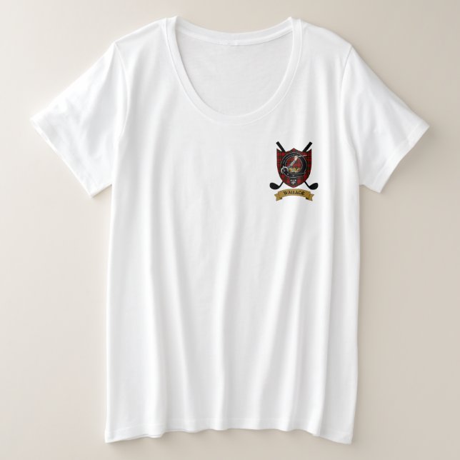 Wallace Clan Abzeichen & Tartan Golf T - Shirt (Design vorne)