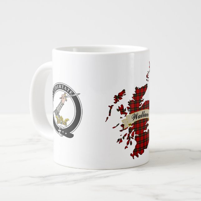 Wallace Clan Abzeichen & Tartan Karte Jumbo-Tasse (Vorderseite Links)