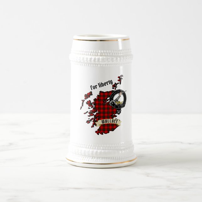 Wallace Clan Abzeichen & Tartan Karte von Schottla Bierglas (Mittel)