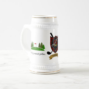 Wallace Clan Abzeichen & Tartan Personalisiert Bierglas