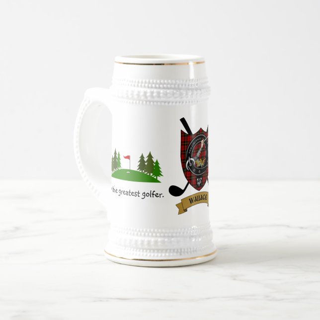 Wallace Clan Abzeichen & Tartan Personalisiert Bierglas (Vorderseite Links)
