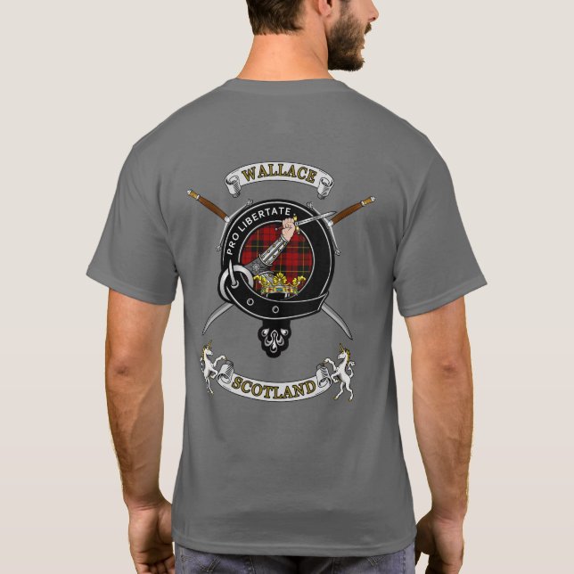 Wallace-Clan-Abzeichen-Tartan & Schwerter (Rücken) T-Shirt (Rückseite)