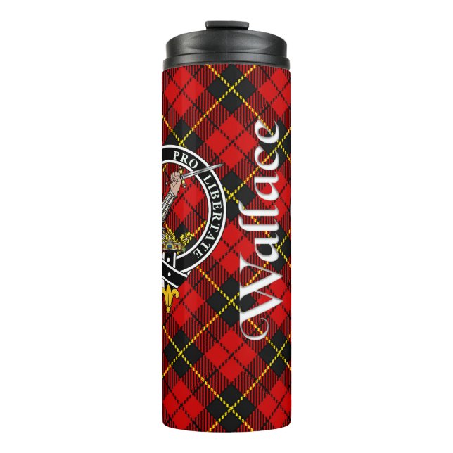 Wallace Clan Abzeichen & Tartan Thermosbecher (Vorderseite)