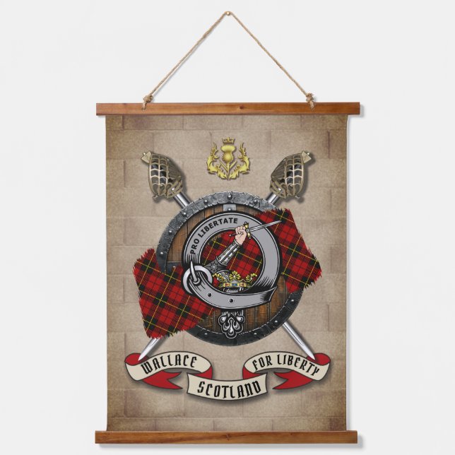 Wallace Clan Abzeichen W/Crossed Schwerter Persona Wandteppich Mit Holzrahmen (Vorderseite)