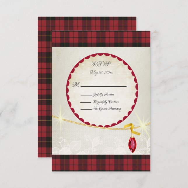 Wallace Red Scottish Tartan Wedding RSVP (Vorne/Hinten)