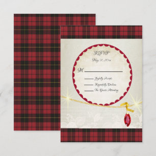 Wallace Red Scottish Tartan Wedding RSVP Karte
