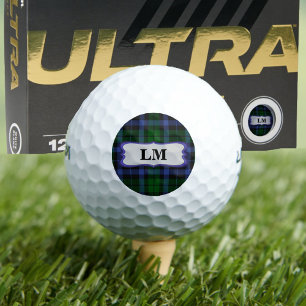 Wallace Tartan Blue & Green Monogram Initials Golfball