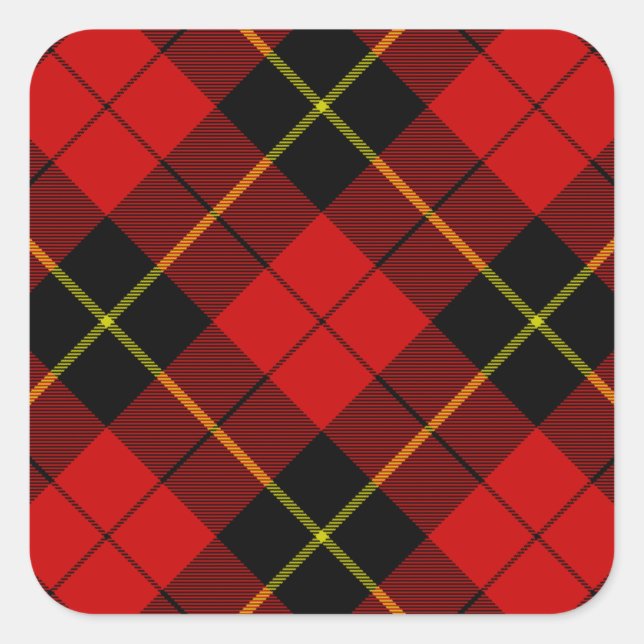Wallace Tartan Red Black kariert Quadratischer Aufkleber (Vorderseite)