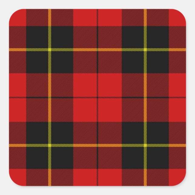 Wallace Tartan Red Black kariert Quadratischer Aufkleber (Vorderseite)