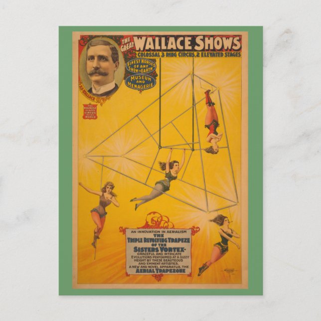 Wallace zeigt dreifache sich drehende Trapeze Post Postkarte (Vorderseite)