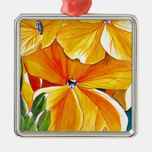 Wallblumengeschmückte originale Aquarellkunst Ornament Aus Metall (Vorne)