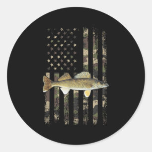 Walleye Camo Amerikanische Flagge, Angeln Walleye Runder Aufkleber
