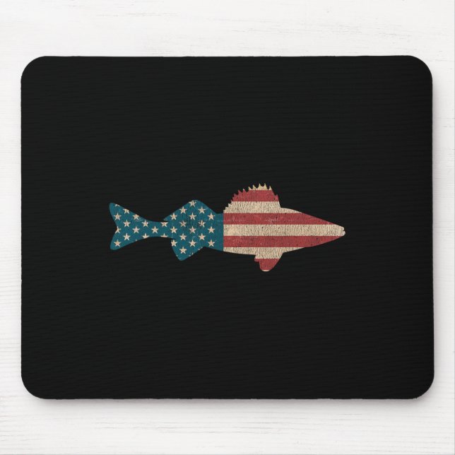 Walleye Fishing American Flag Sauger Anglen Mousepad (Vorne)