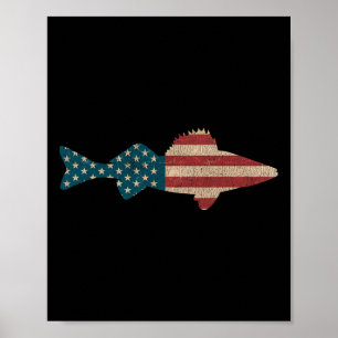 Walleye Fishing American Flag Sauger Anglen Poster