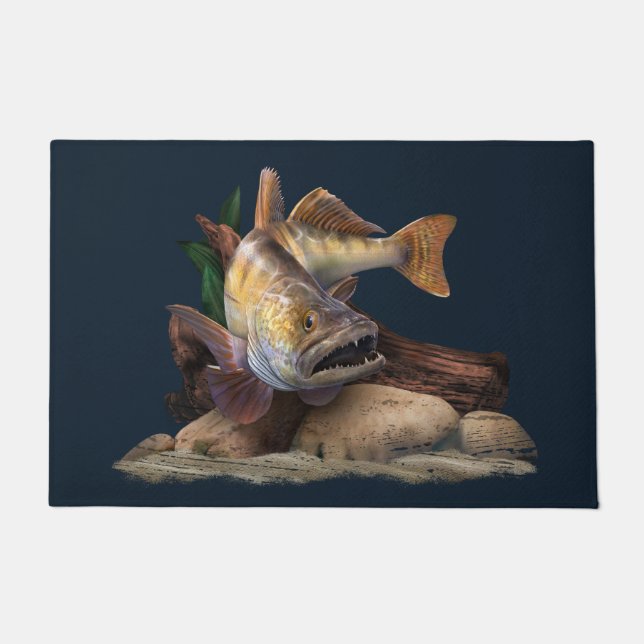 Walleye Fishing Illustration, Walleye Fisherman Fußmatte (Vorderseite)