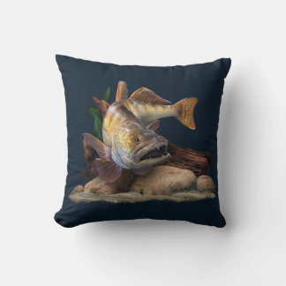 Walleye Fishing Illustration, Walleye Fisherman Kissen