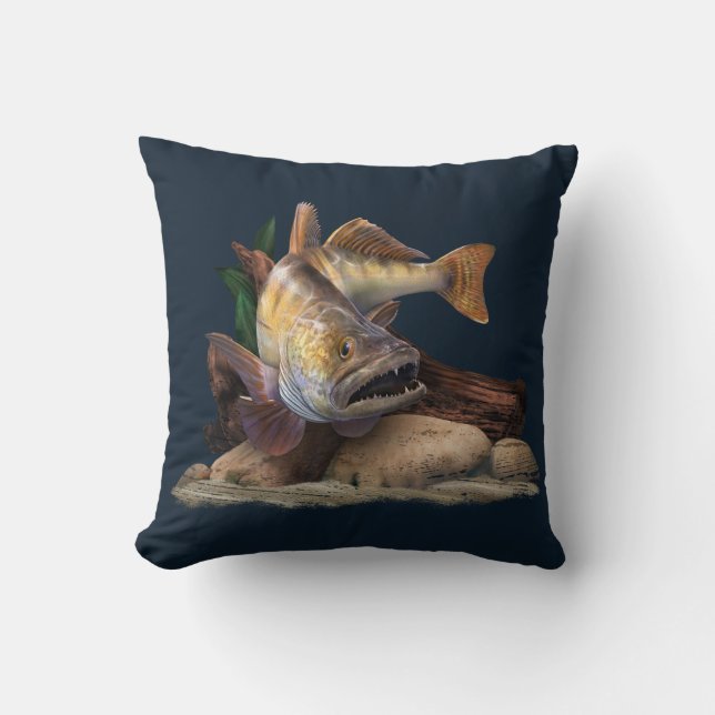 Walleye Fishing Illustration, Walleye Fisherman Kissen (Vorderseite)
