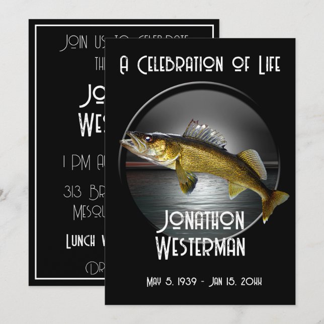 Walleye Pike Angelfeier des Lebens Einladung (Vorne/Hinten)
