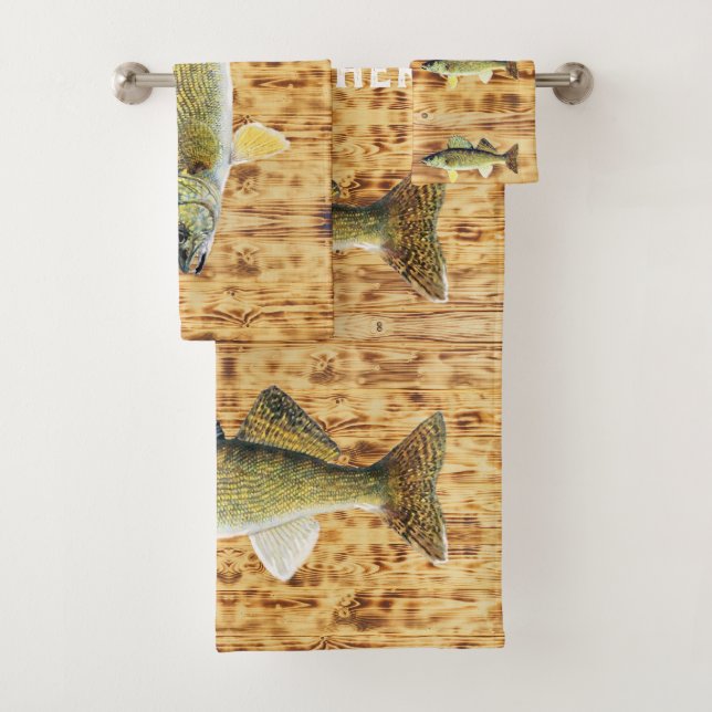 Walleye Pikes auf Holzplatten Badhandtuch Set (Insitu)