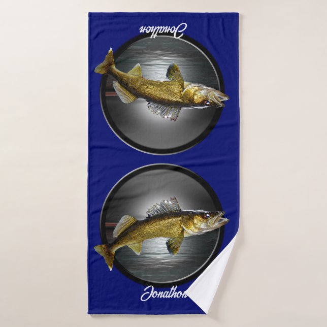 Walleye Pikes über tiefblauer Hintergrund Badhandtuch Set (Badehandtuch)
