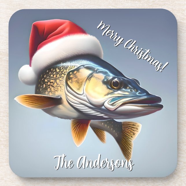 Walleye Tragen eine Weihnachtsmannmütze Weihnachte Getränkeuntersetzer (Vorderseite)