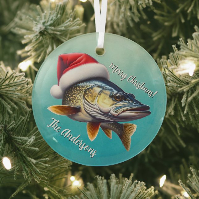 Walleye Tragen eine Weihnachtsmannmütze Weihnachte Ornament Aus Glas (InSitu)