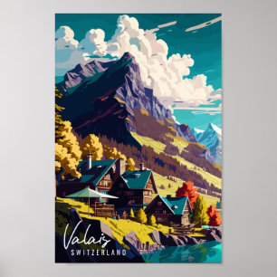 Wallis Schweiz Vintage Illustration Poster