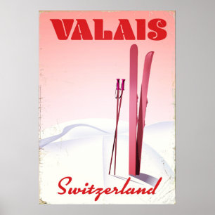 Wallis Schweiz Vintage Stil Skiplakat Poster