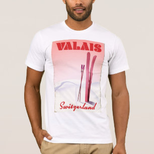 Wallis Schweiz Vintage Stil Skiplakat T-Shirt