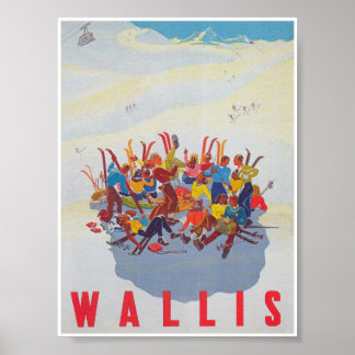 Wallis Schweiz Vintages Skireisepaket Poster