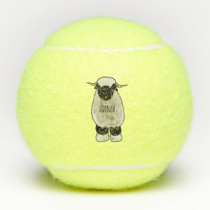 Walliser Schwarznasenschaf Cartoon-Illustration Tennisbälle