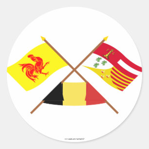 Wallonien und Lüttich-Flaggen mit Belgien Runder Aufkleber