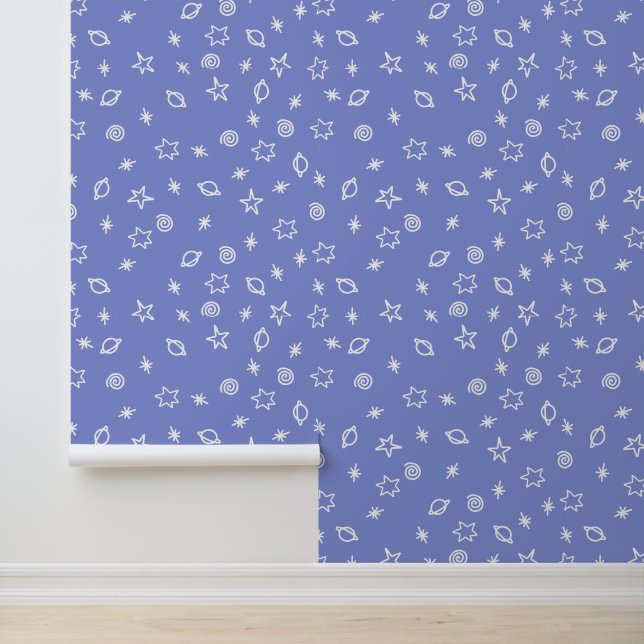 Wallpaper Blue Space Doodle Stars Planets Tapete (Anwendung)