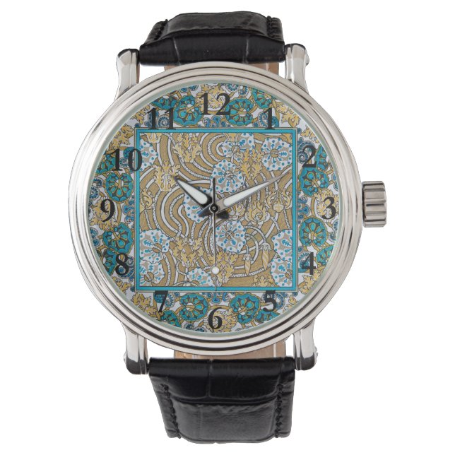 Wallpaper "Cyclamen blue art nouveau" Armbanduhr (Vorderseite)