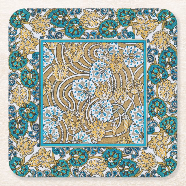 Wallpaper "Cyclamen blue art nouveau" Rechteckiger Pappuntersetzer (Vorderseite)