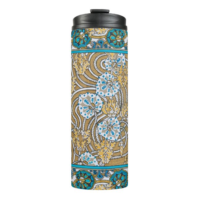 Wallpaper "Cyclamen blue art nouveau" Thermosbecher (Vorderseite)