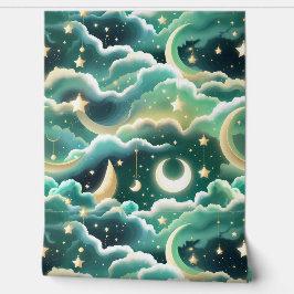 Wallpaper - Mint Green Celestial Moon Design Tapete