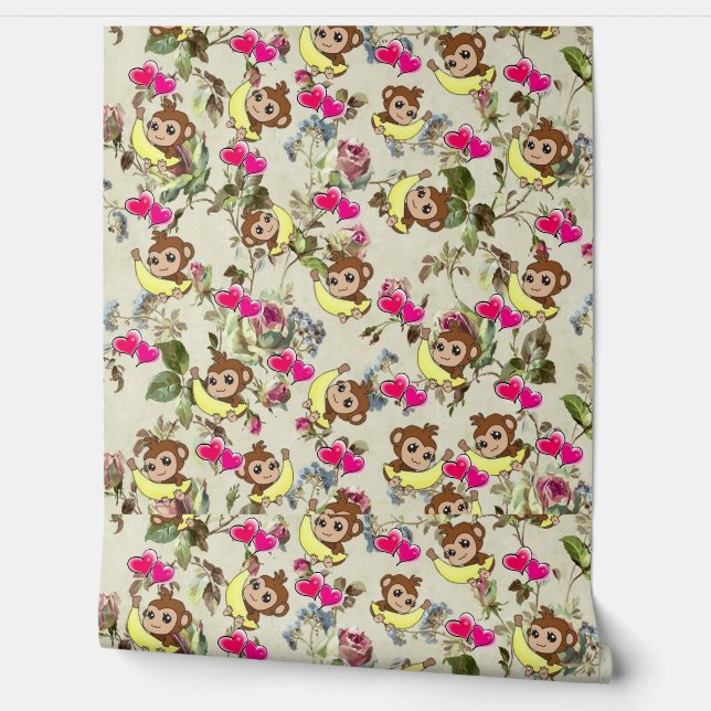 Wallpaper Yellow Pink Affen Tapete (Abrollen)