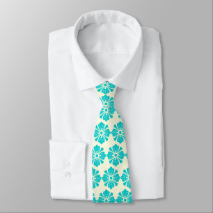 Wallstreet Hibiskus Foulard Ecru & Turq zweiseitig Krawatte