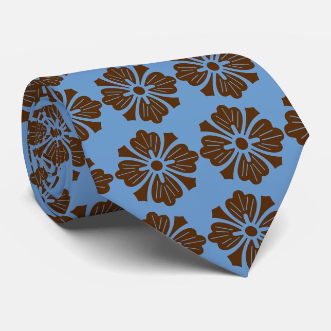 Wallstreet Hibiskus Foulard Peri & Brown zweiseiti Krawatte (Gerollt)