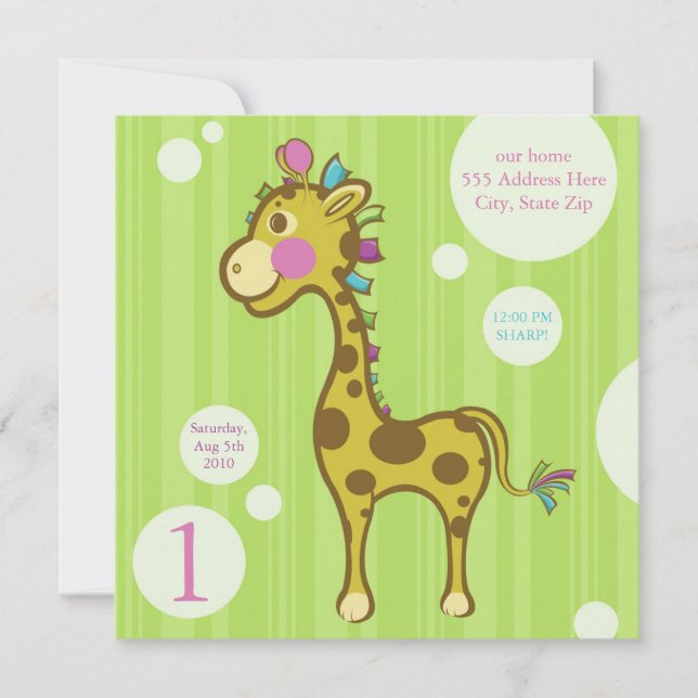 Wally the Giraffe Kindergeburtstag Party Einladung (Vorderseite)