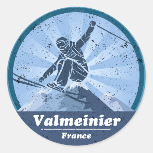 Walmeinier Skistation - Skirennfahrer Runder Aufkleber