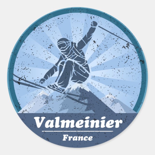 Walmeinier Skistation - Skirennfahrer Runder Aufkleber (Vorderseite)